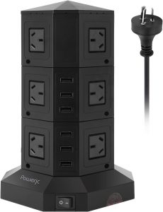 Tower Power Strip USB Surge Protector Socket 12 AC Outlets with 6 USB Ports Chargers Black