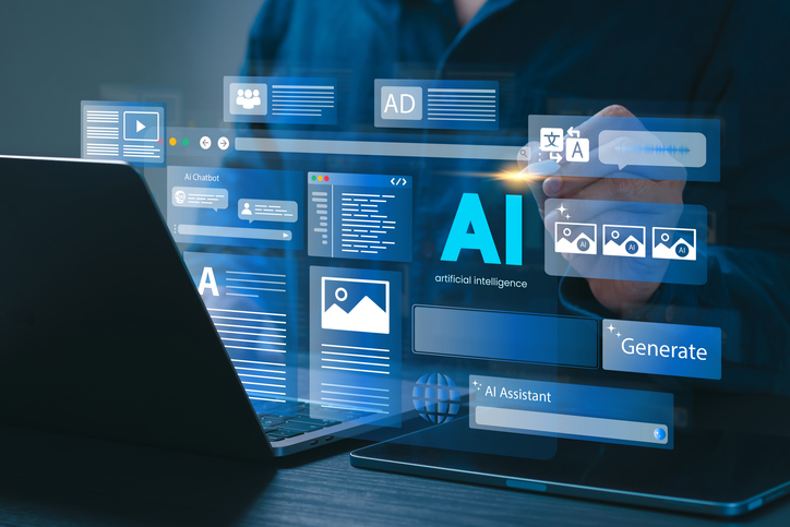 A man uses a laptop to interact with AI assistant