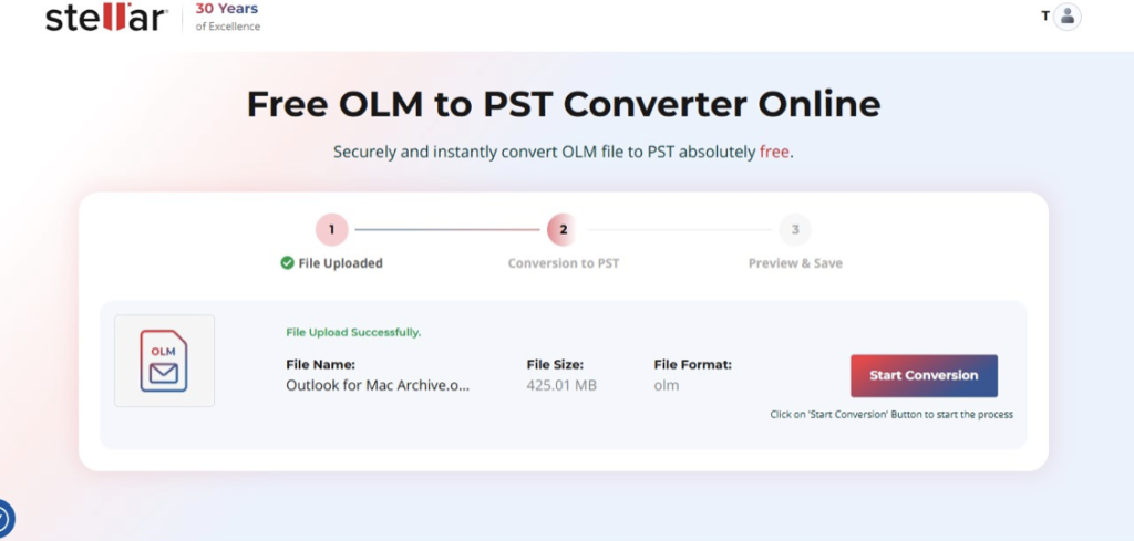 olm to pst start conversiom